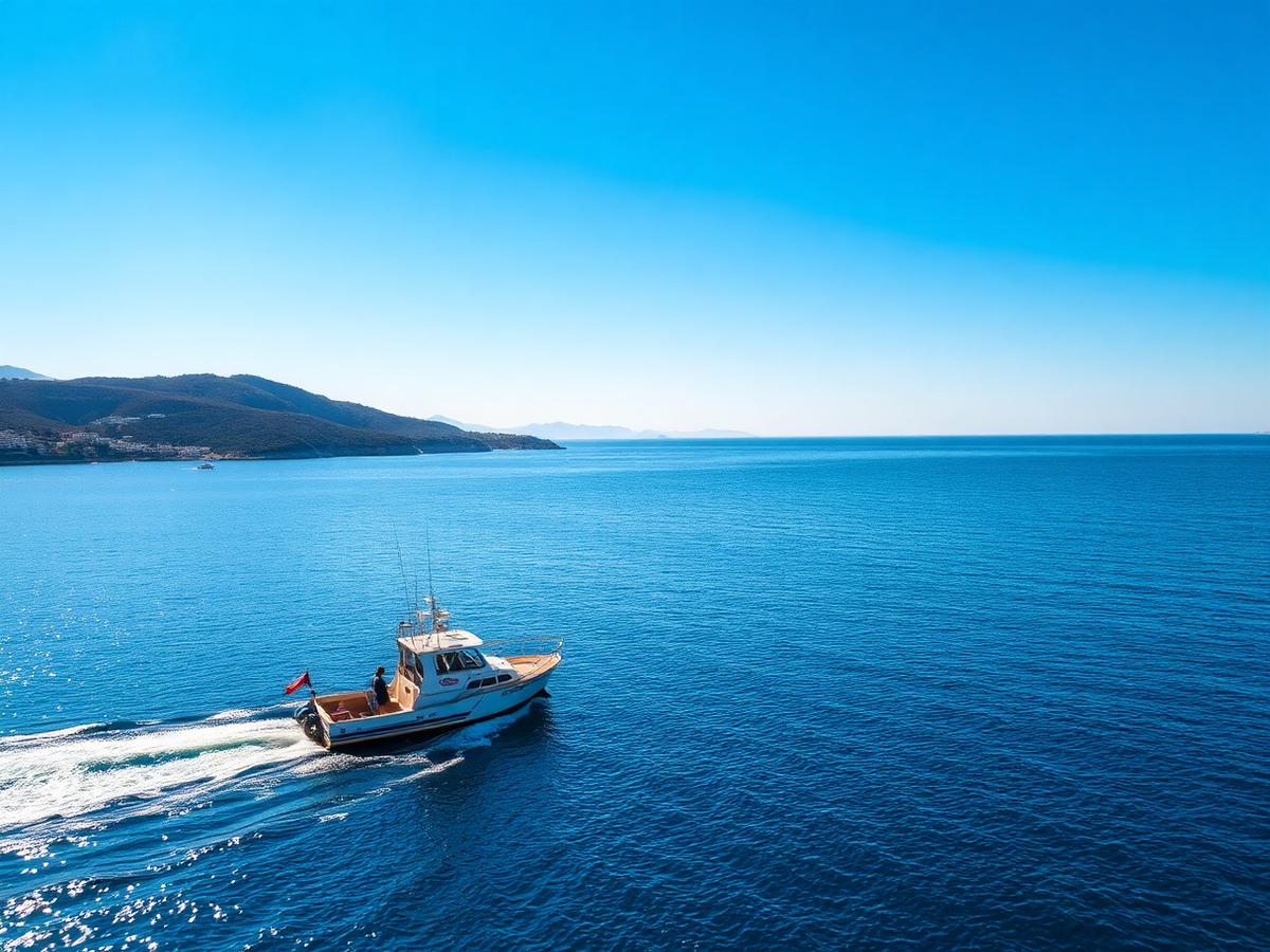 Fishing boat on calm blue water off the Cyprus coast