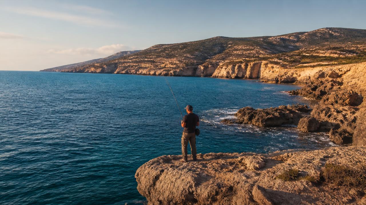 Rugged limestone coastline of the Akamas Peninsula near Paphos, Cyprus, with clear turquoise water and no development in sight