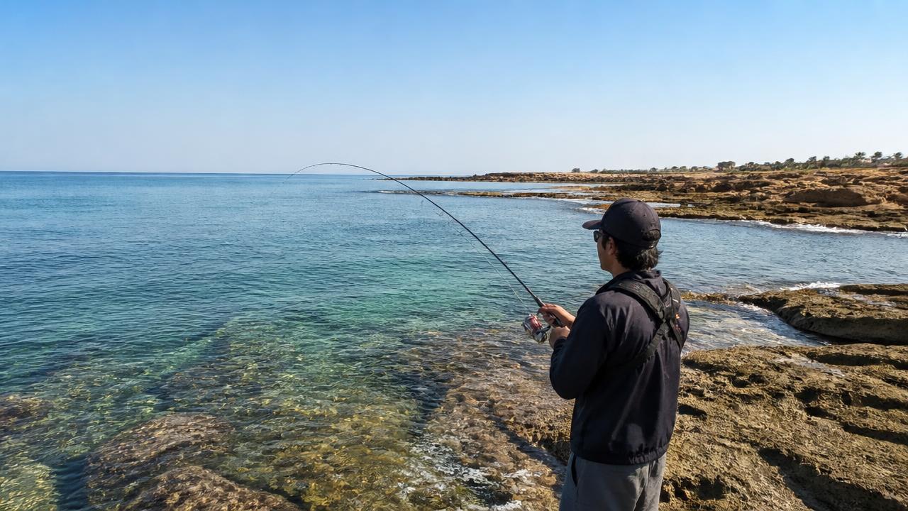 Rocky limestone coastline near Cyclops Cave on the Famagusta coast suited to LRF fishing