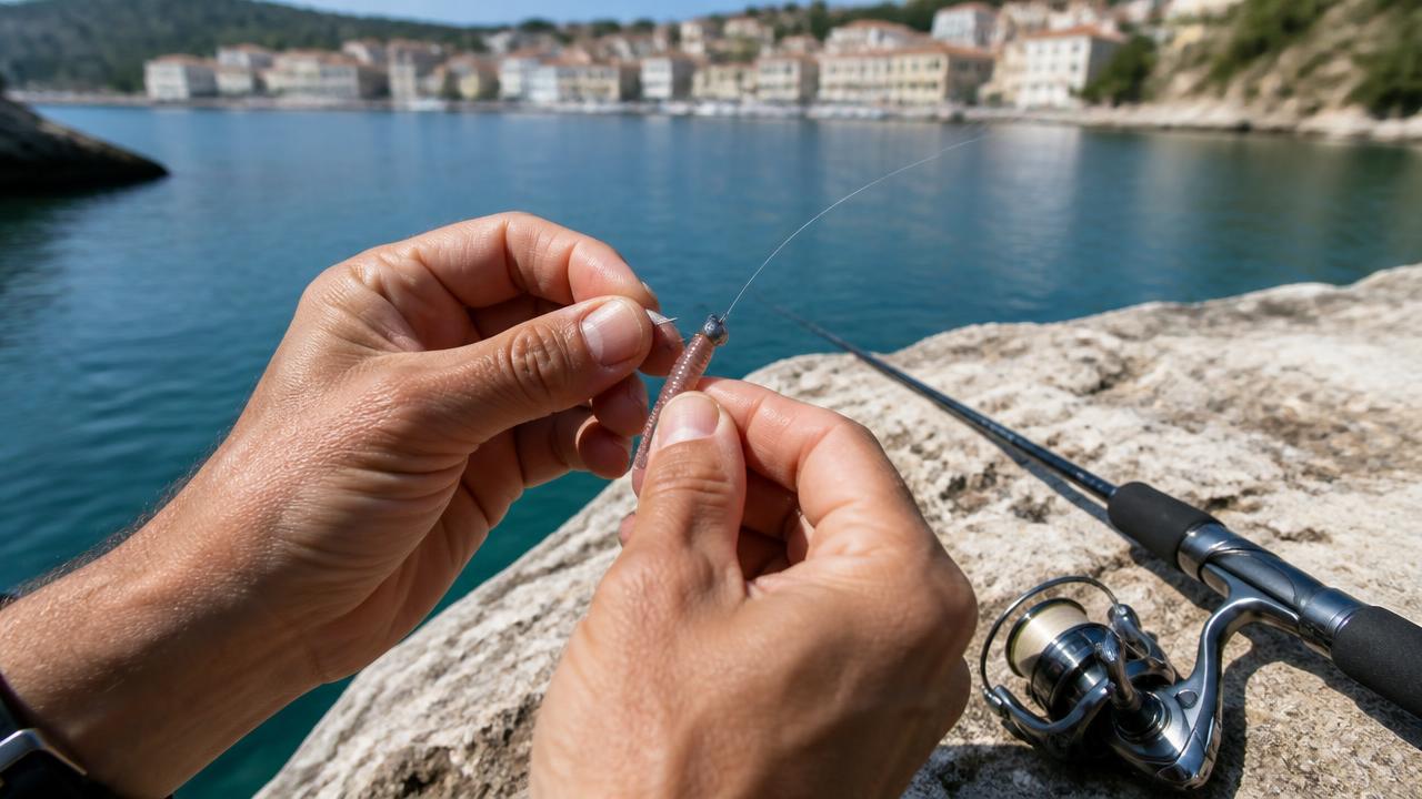 A beginner LRF angler casting a light spinning rod from a Cyprus harbour wall