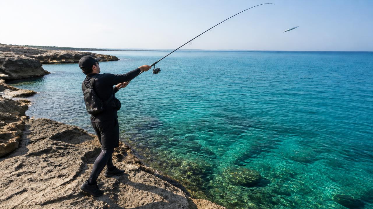 Clear turquoise water along a rocky stretch of coastline near Protaras on the eastern coast of Cyprus